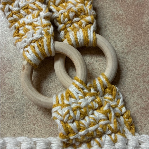 New Handcrafted Crochet Navy, Mustard & Ivory Tote Bag - Picture 2 of 7